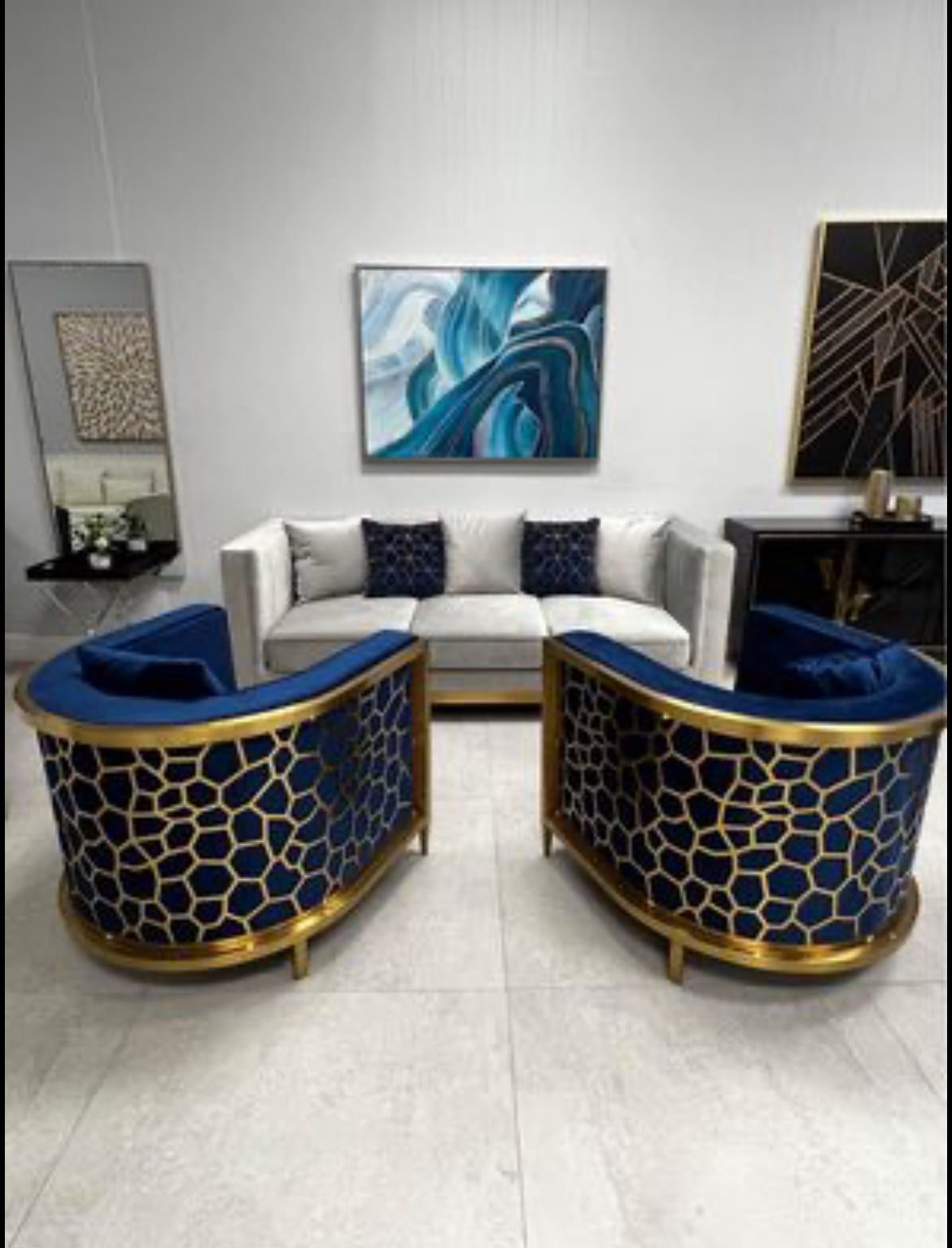 Genesis Blue Velvet Full Size Accent Chair