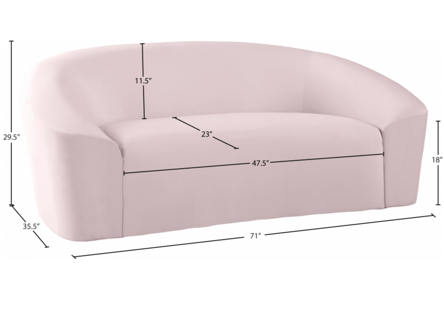 Riley 71" Pink Velvet Upholstered Loveseat