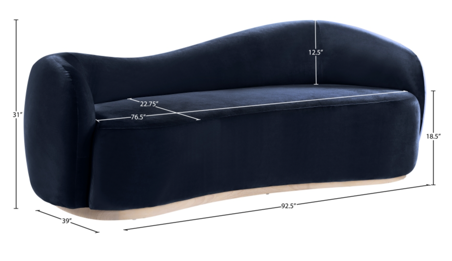 Gustavo 92.5" Blue Velvet Upholstered Sofa