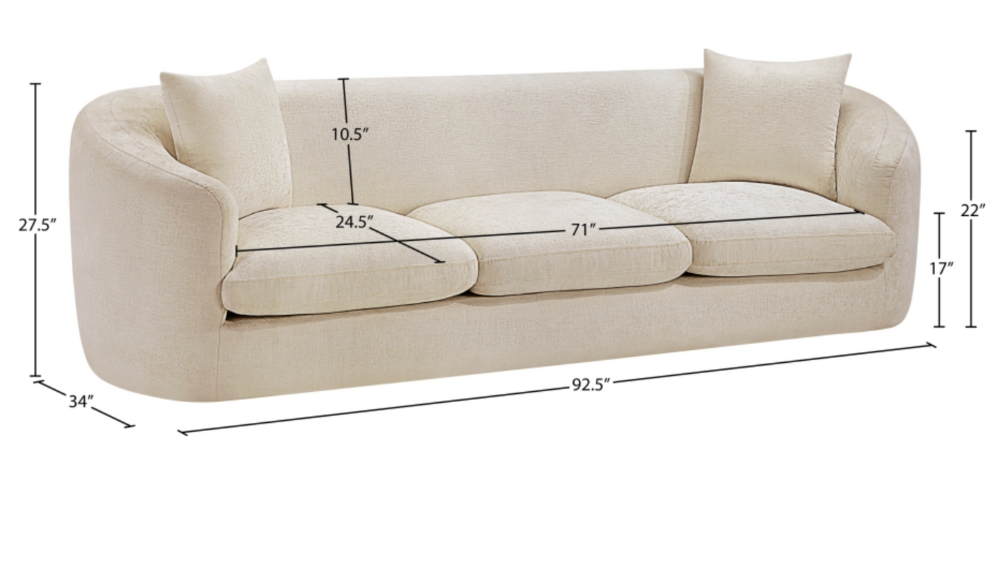 Penelope 92.5" Beige Chenille Fabric Upholstered Sofa