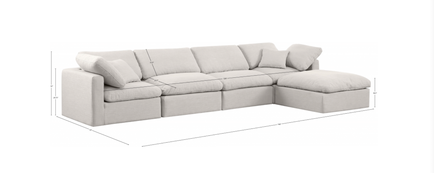 Indulge 140" Cream Linen Textured Fabric Upholstered 5pc. Modular Sectional