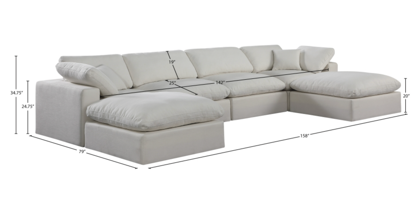 Comfy 158" Cream Linen Textured Fabric Upholstered 6pc. Modular Sectional
