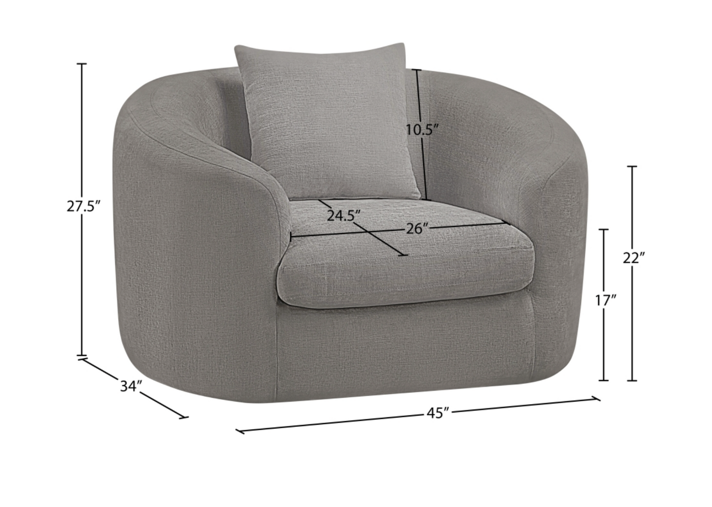 Penelope Chenille Grey Fabric Upholstered Accent Chair