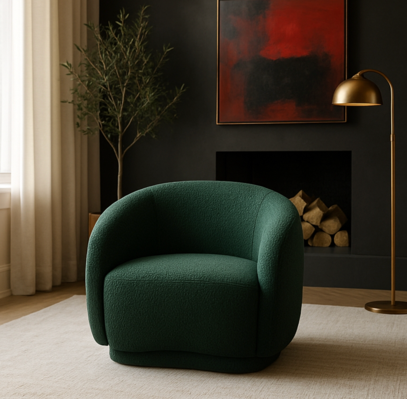 Hyde Boucle Green Fabric Upholstered Chair