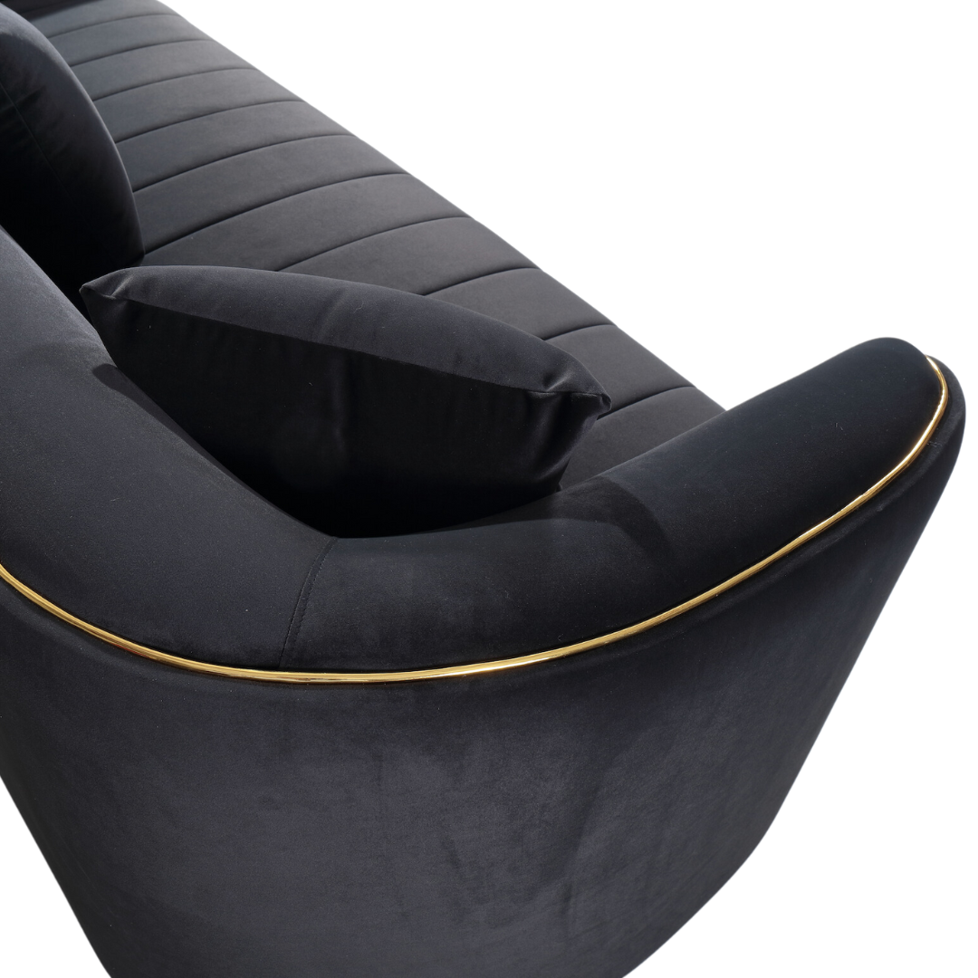 Aleeya Black Velvet 3 Seater Sofa