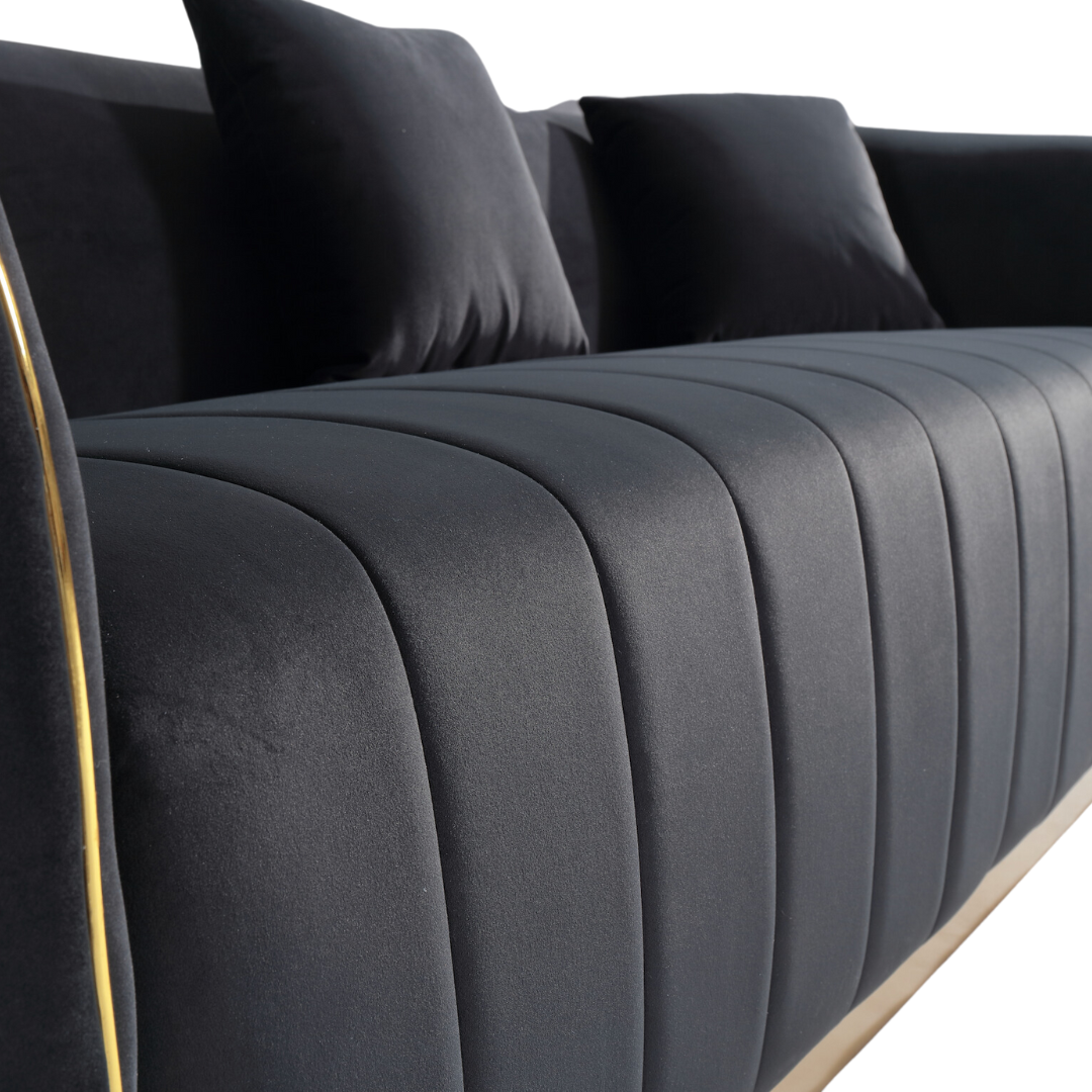 Aleeya Black Velvet 3 Seater Sofa