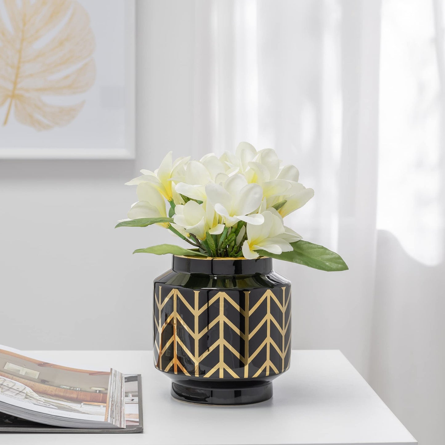 Chevron Gold Ceramic Vase