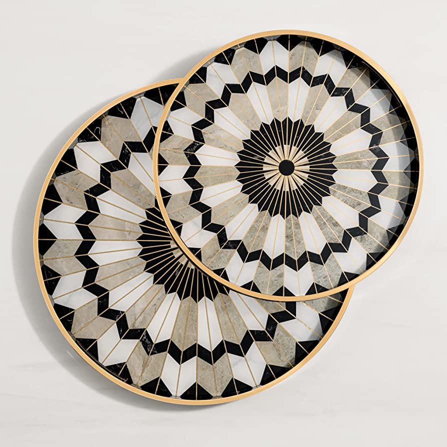 Savoy Black And Gold Round Tray 2 Piece