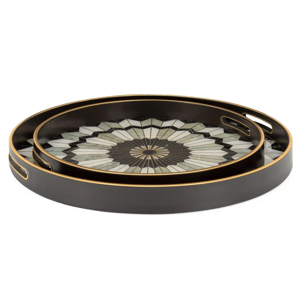 Savoy Black And Gold Round Tray 2 Piece