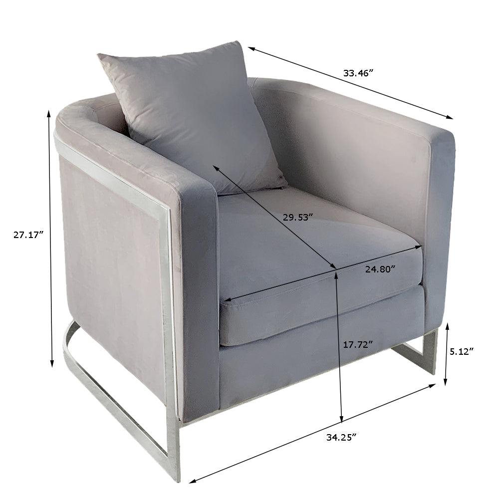 Bond Light Grey Velvet And Chrome Full Size Accent Chair