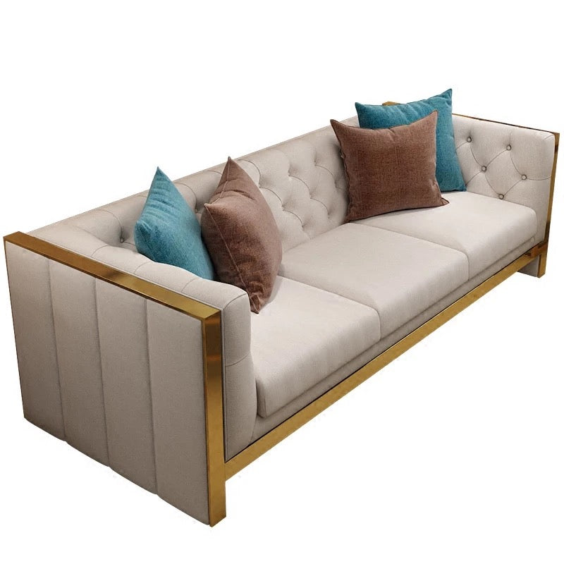Gilded Ivory Velvet 3 Seater Sofa