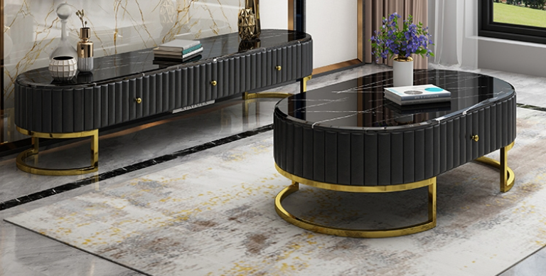 Monaco 80" Black and Gold Media Stand