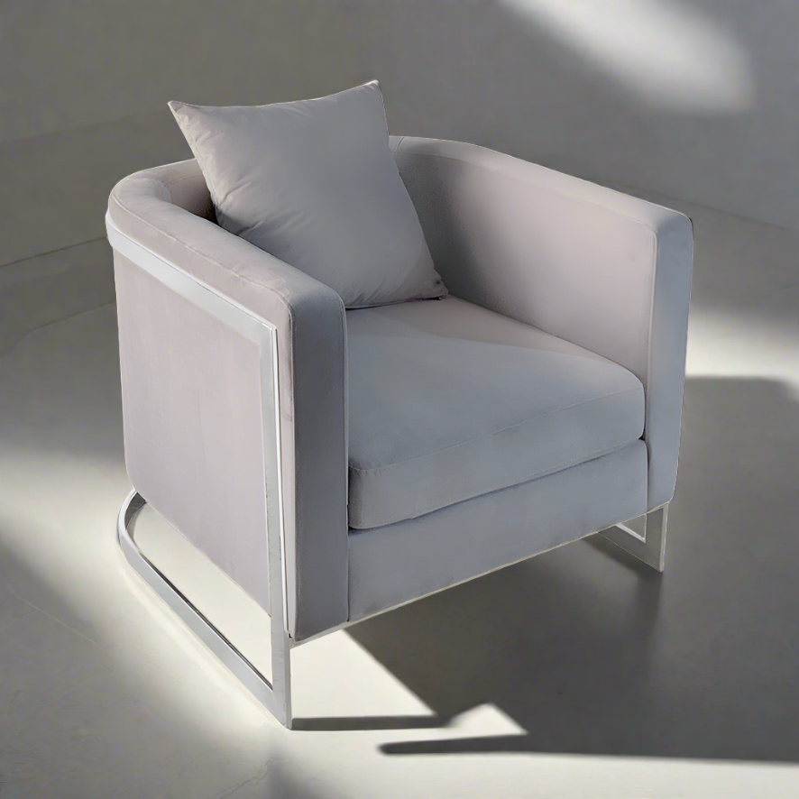 Bond Light Grey Velvet And Chrome Full Size Accent Chair