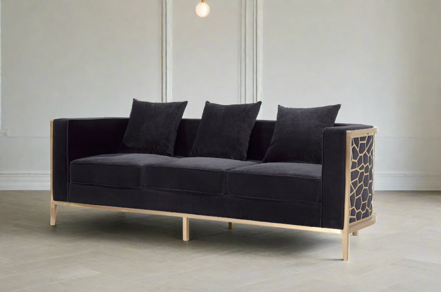 Genesis II Black Velvet Sofa