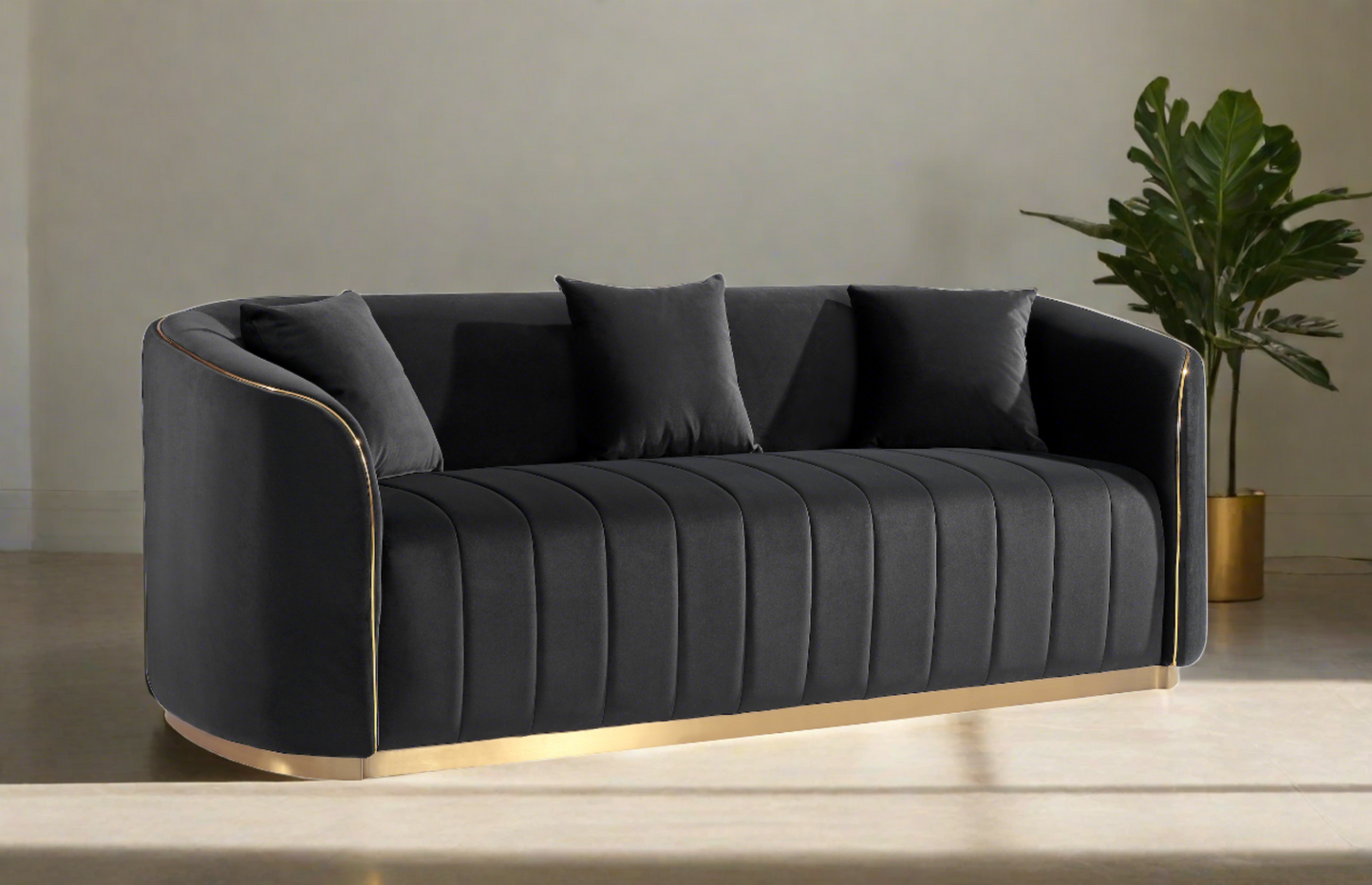 Aleeya Black Velvet 3 Seater Sofa
