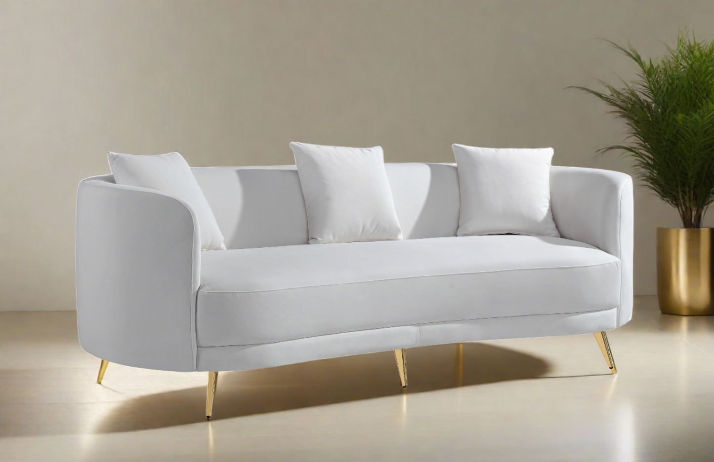 Ameena White Velvet 3 Seater Sofa