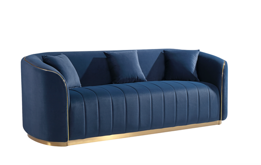 Aleeya Blue Velvet 3 Seater Sofa