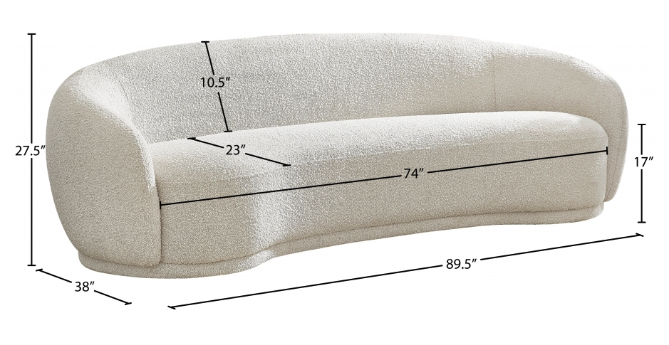 Hyde 89.5" Cream Boucle Fabric Upholstered Sofa