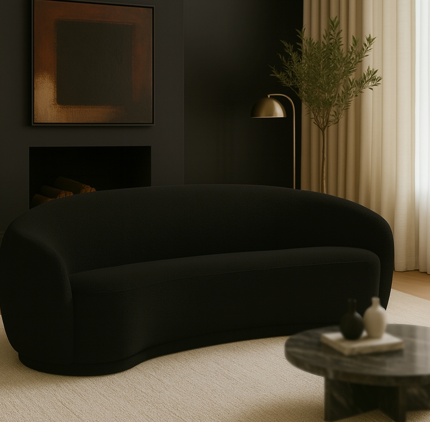 Hyde 89.5" Black Boucle Fabric Upholstered Sofa