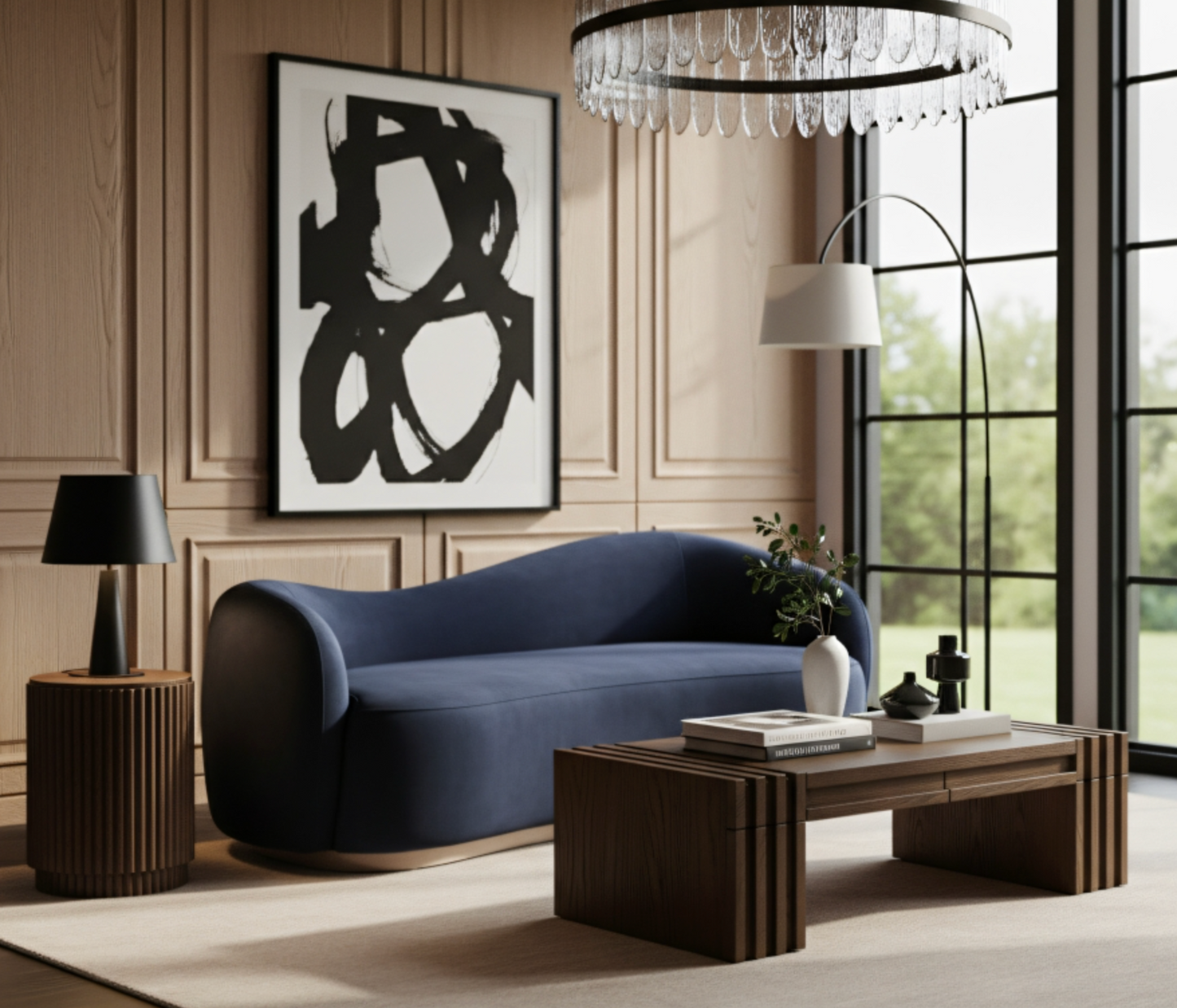 Gustavo 92.5" Blue Velvet Upholstered Sofa