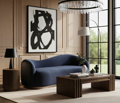 Gustavo 92.5" Blue Velvet Upholstered Sofa