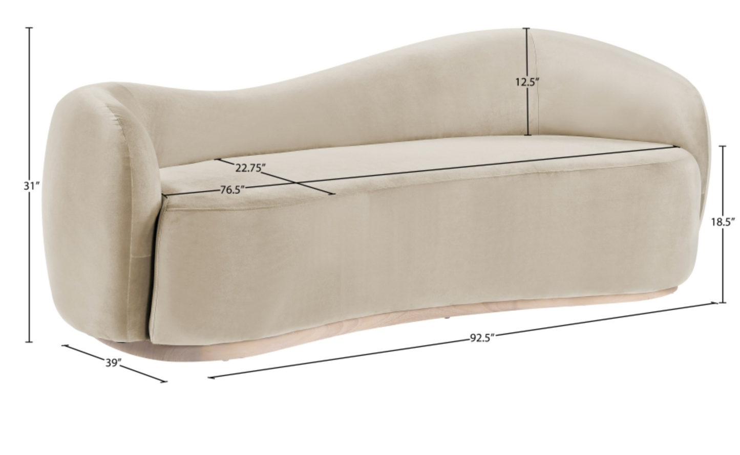Gustavo 92.5" Cream Velvet Upholstered Sofa