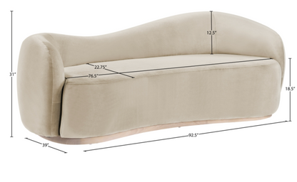 Gustavo 92.5" Cream Velvet Upholstered Sofa