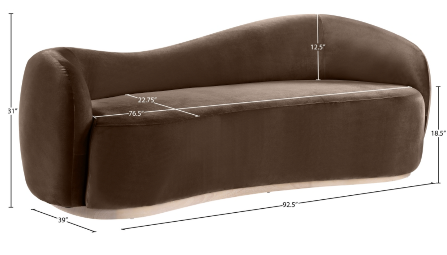 Gustavo 92.5" Brown Velvet Upholstered Sofa