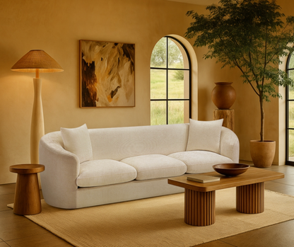 Penelope 92.5" Beige Chenille Fabric Upholstered Sofa