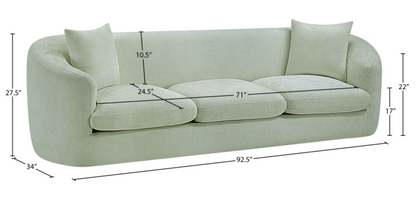 Penelope 92.5" Mint Chenille Fabric Upholstered Sofa