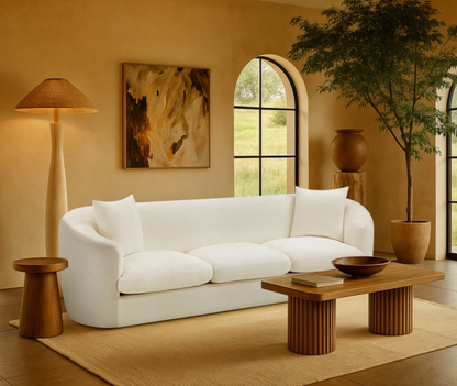 Penelope 92.5" Cream Chenille Fabric Upholstered Sofa