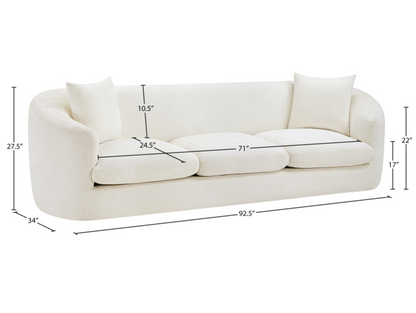 Penelope 92.5" Cream Chenille Fabric Upholstered Sofa