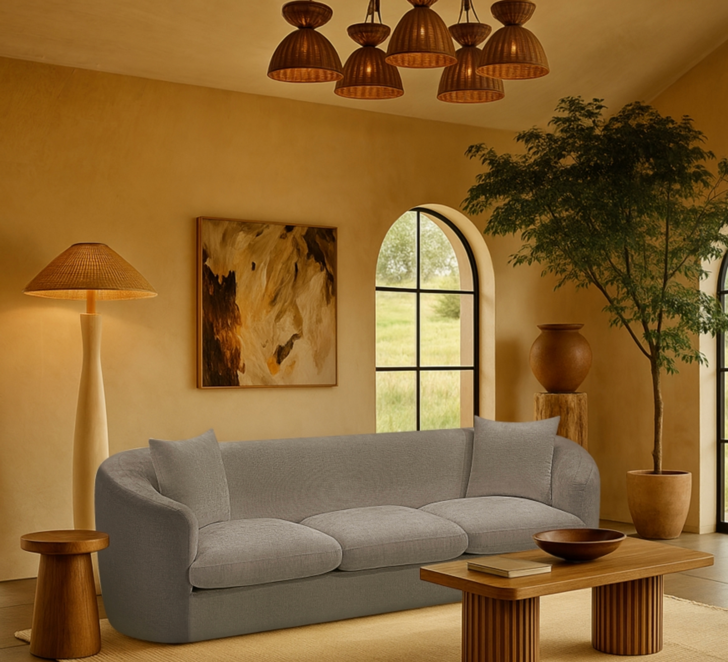 Penelope 92.5" Grey Chenille Fabric Upholstered Sofa