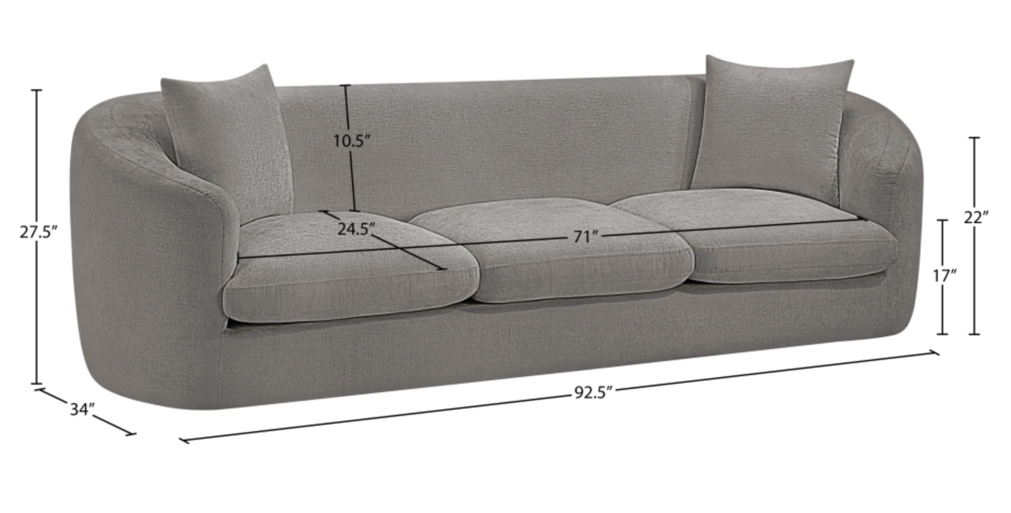 Penelope 92.5" Grey Chenille Fabric Upholstered Sofa