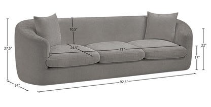 Penelope 92.5" Grey Chenille Fabric Upholstered Sofa