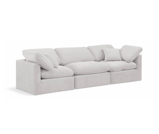 Indulge 105" Cream Velvet Upholstered 3pc. Modular Sofa
