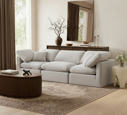 Indulge 105" Cream Velvet Upholstered 3pc. Modular Sofa