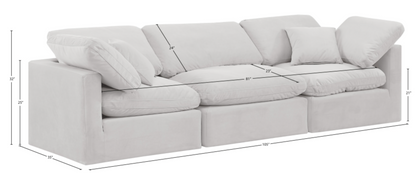Indulge 105" Cream Velvet Upholstered 3pc. Modular Sofa