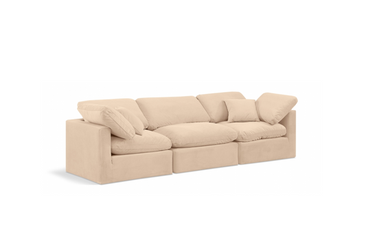 Indulge 105" Beige Velvet Upholstered 3pc. Modular Sofa
