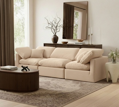 Indulge 105" Beige Velvet Upholstered 3pc. Modular Sofa