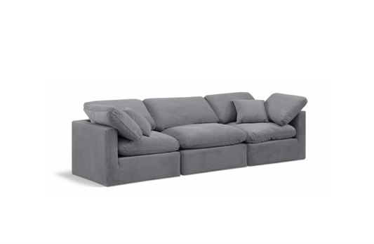 Indulge 105" Grey Velvet Upholstered 3pc. Modular Sofa