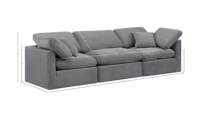 Indulge 105" Grey Velvet Upholstered 3pc. Modular Sofa