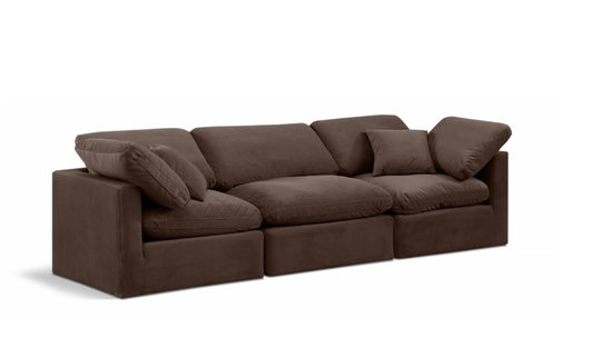 Indulge 105" Brown Velvet Upholstered 3pc. Modular Sofa