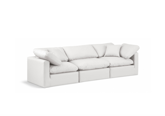 Indulge 105" Cream Vegan Leather Upholstered 3pc. Modular Sofa
