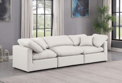 Indulge 105" Cream Vegan Leather Upholstered 3pc. Modular Sofa