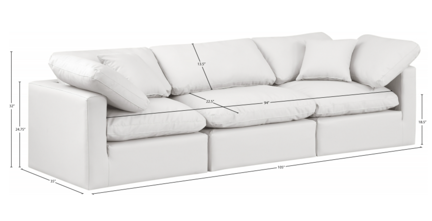 Indulge 105" Cream Vegan Leather Upholstered 3pc. Modular Sofa