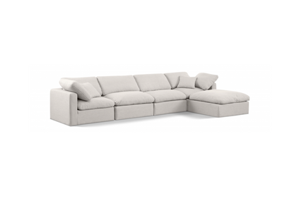 Indulge 140" Cream Linen Textured Fabric Upholstered 5pc. Modular Sectional