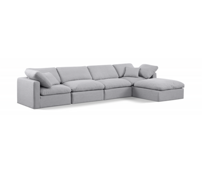Indulge 140" Grey Linen Textured Fabric Upholstered 5pc. Modular Sectional