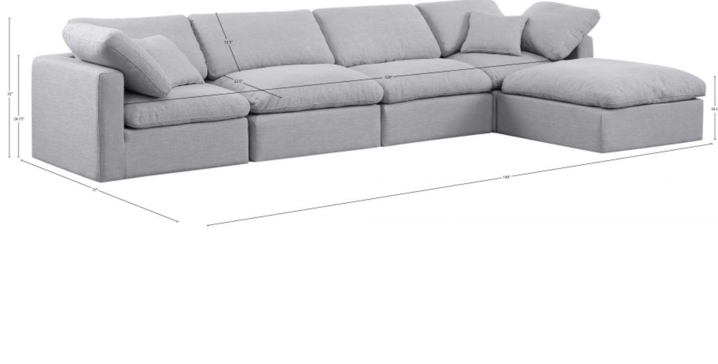 Indulge 140" Grey Linen Textured Fabric Upholstered 5pc. Modular Sectional