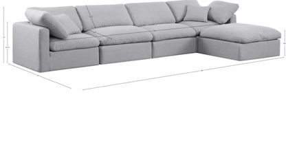 Indulge 140" Grey Linen Textured Fabric Upholstered 5pc. Modular Sectional
